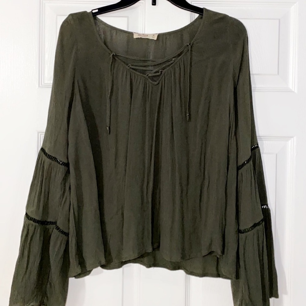 Criss Cross Flowy Olive Green Blouse🍃
